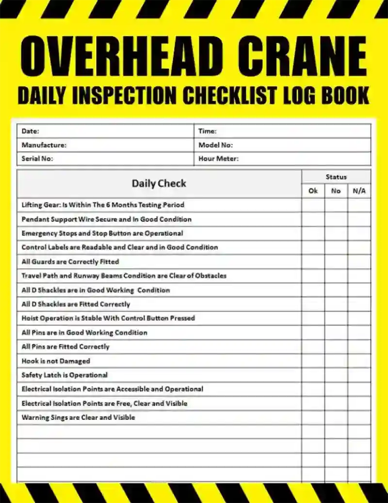 crane inspection specifications and inspection checklist